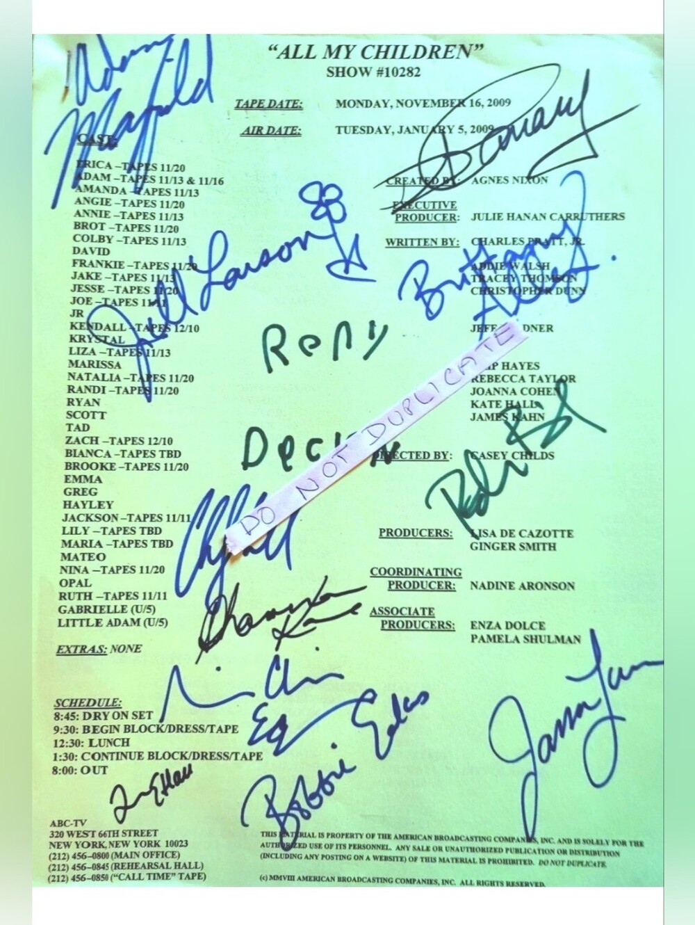 ALL MY CHILDREN ORIGINAL AUTOGRAPHED SOAP OPERA SCRIPT, Great Mother's Day Gift!
